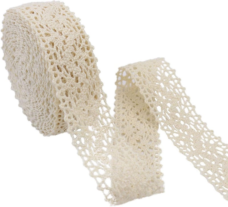 GXTIZAS Beige Lace Ribbon 12 Yards Cotton Sewing Lace Trim Crochet for Crafts, Gift Package Wrapping, Bridal Wedding Decoration, Scrapbooking Supplies - Image 1